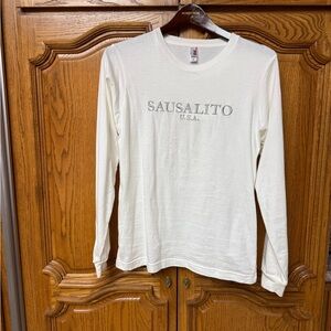 Anvil Classic White Crew Neck Tee with silver Sausalito logo
